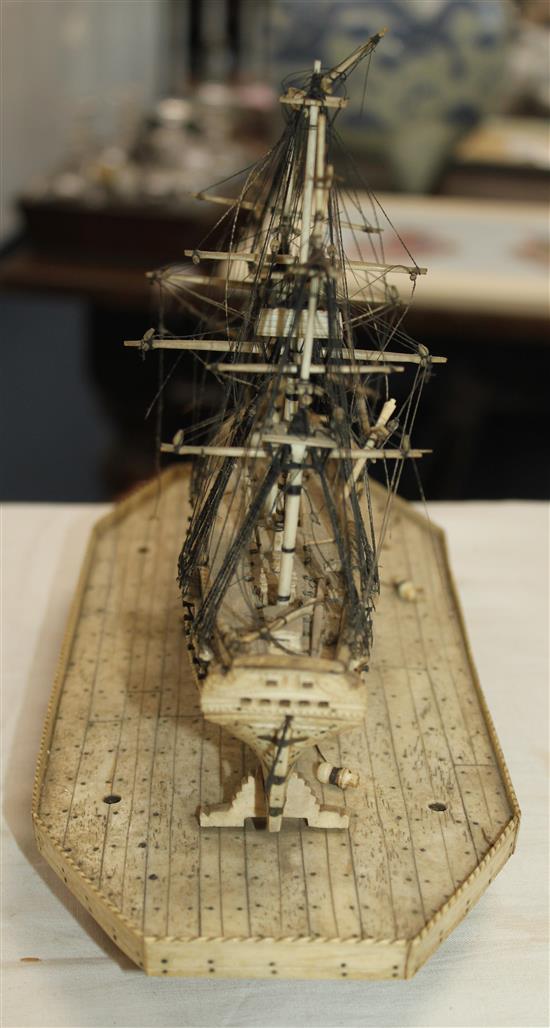 A Napoleonic prisoner-of-war bone model of a French/English frigate